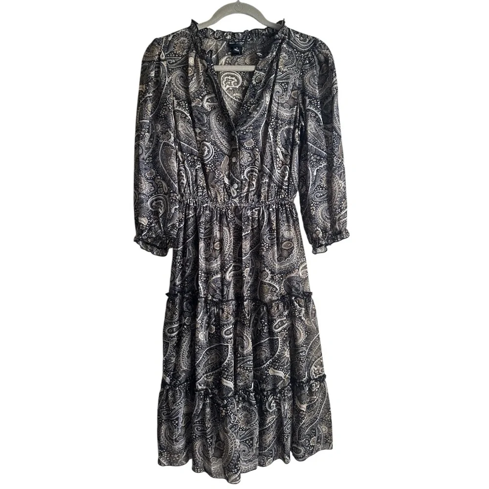 Kate & Lily Paisley Semi-Sheer Midi Dress Size 4 Boho Tiered Elastic Waist - Picture 3 of 4